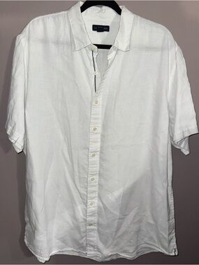 XLT Lands' End White Short-Sleeve Button-Down Linen Shirt